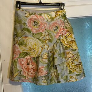 Express Women’s light blue multicolor floral asymmetrical ruffle skirt size 0